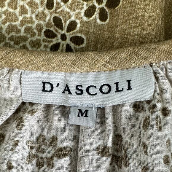 D'ascoli Peasant Blouse Size Medium Brown Floral Long Sleeve Cotton Boho Resort - Picture 8 of 10